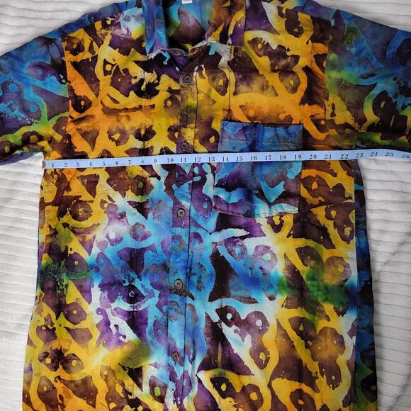 Bold Multi-Color Art 2 Wear Print Button-Down Shirt Size L 100% Cotton Dopamine - Picture 4 of 7